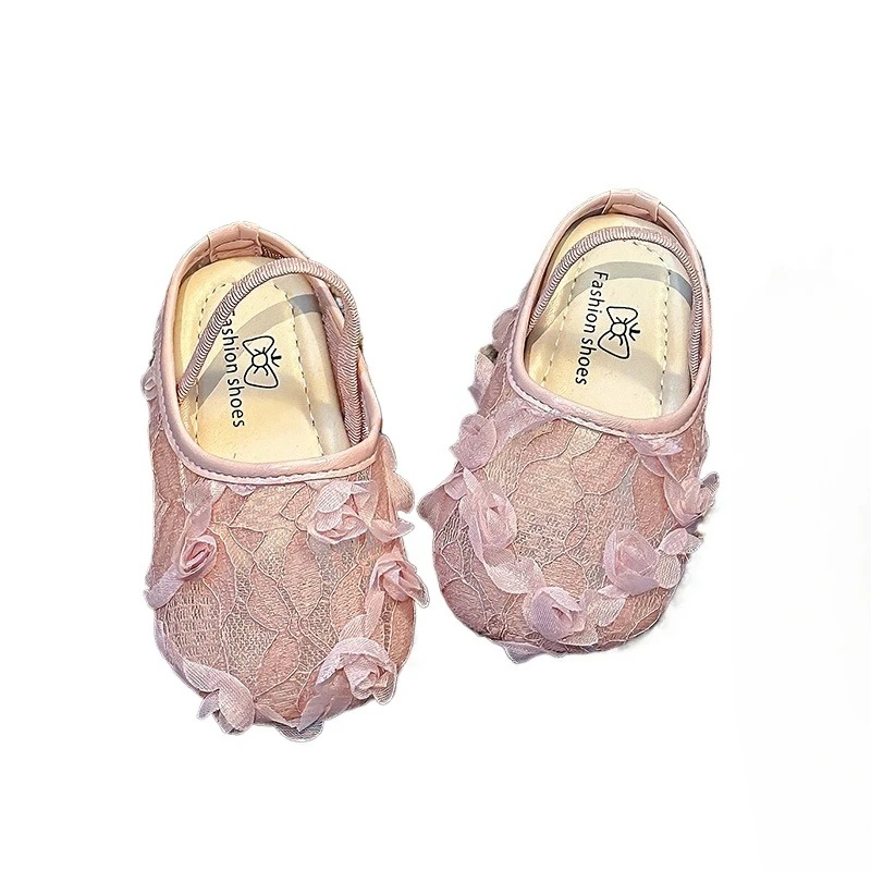 สาวฤดูร้อนลูกไม้ดอกไม้รองเท้าแตะการออกแบบกลีบสีทึบครึ่งรองเท้าแตะนุ่มแต่เพียงผู้เดียวฤดูร้อนวันหยุดรองเท้าลําลอง