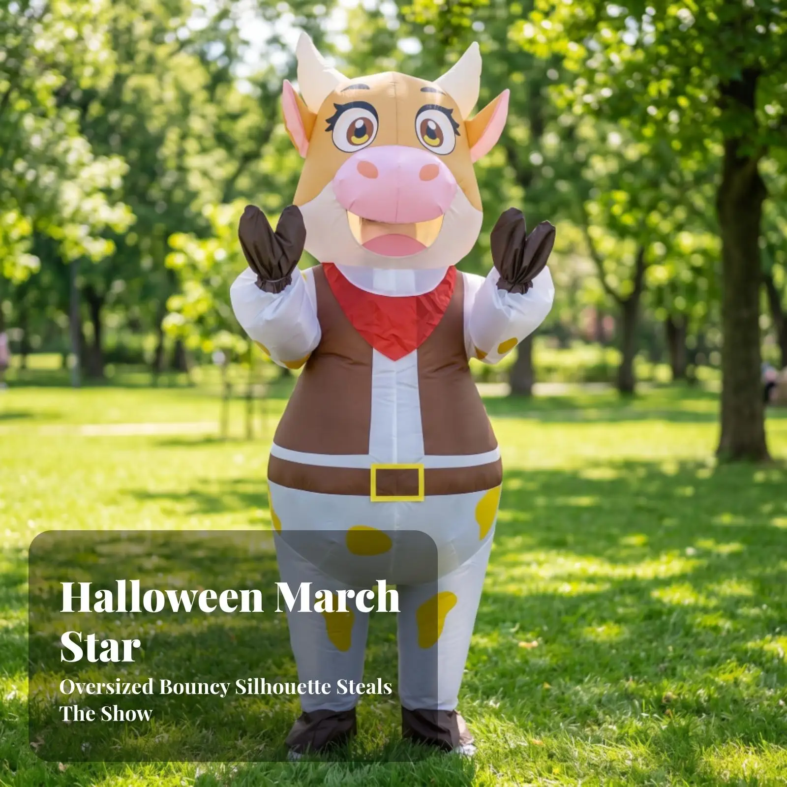 Disfraz Inflable de Vaca Grande con Capucha de Cabeza de Vaca para Halloween, Carnaval, Actividades Grupales y Diversión
