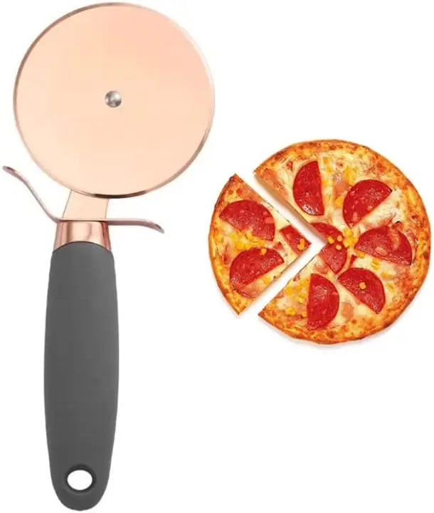 Pizzasnijder Roestvrijstalen pizzasnijderwiel Superscherpe pizzasnijder met antisliphandgreep Zwaar uitgevoerd, glad roterend roségoud