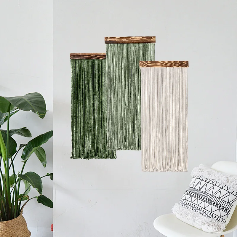 

Boho Decor Cotton Tassel With Wood Handmade Woven Wall Hanging Tapestry Colorful Printing Hand Knotted Wall Home Decor Gift
