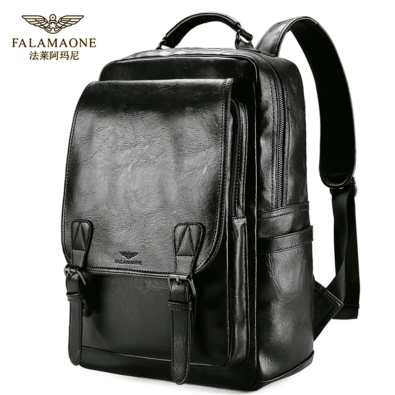 

Men's leather backpack, casual and casual, simple business backpack, black computer bag, large capacity travel bag