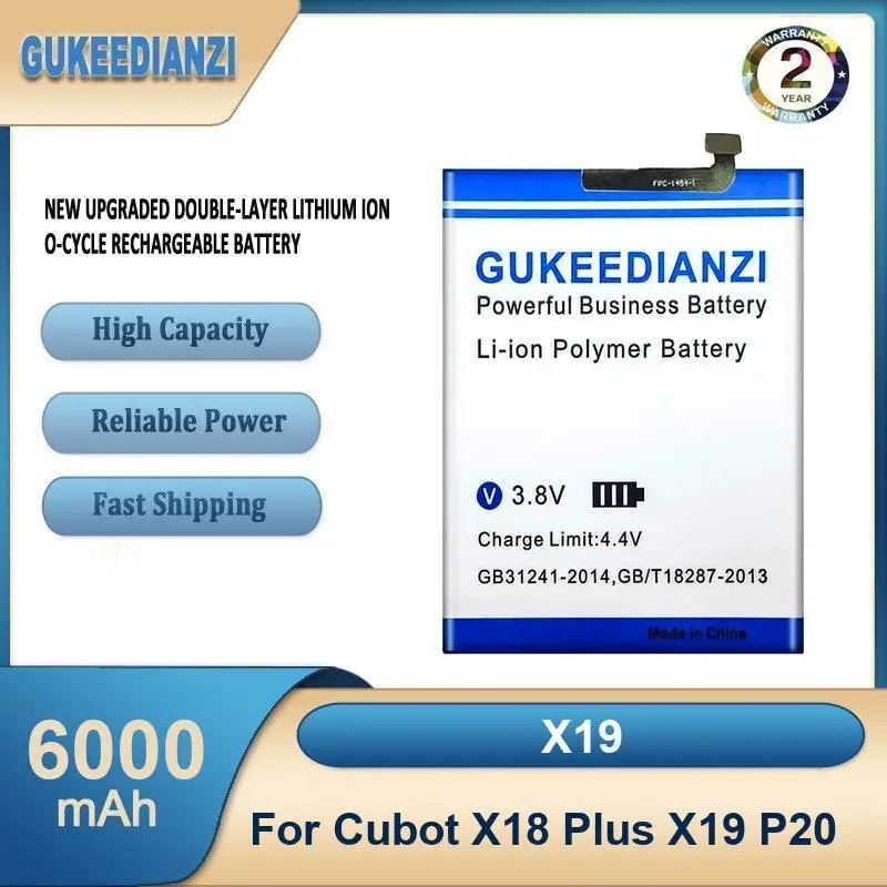 

X19 6000mAh High Capacity Mobile Phone Battery For Cubot X18 Plus X19 P20