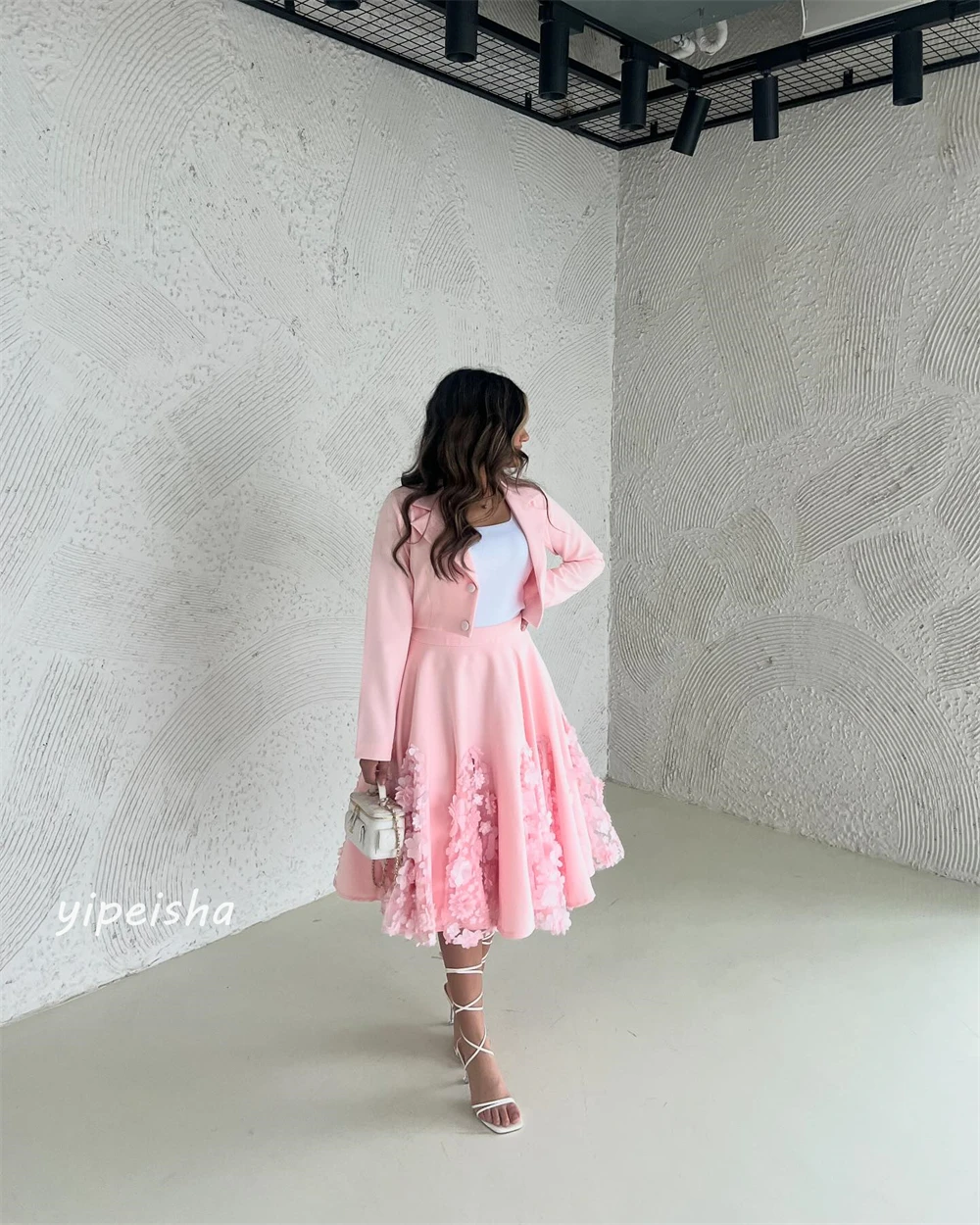 Customized Jersey Flower Draped Button Birthday A-line O-Neck Bespoke Occasion Gown Knee Length Dresses