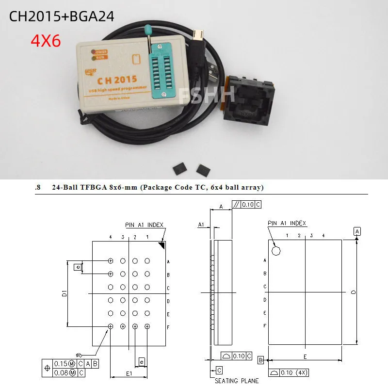 SPI FLASH  USB Programmer CH2015+TFBGA24 to DIP8 Adapter BGA24 6X8MM for FLASH 25Q64/25Q128  eeprom/AVR/DATA FALSH  Programmer