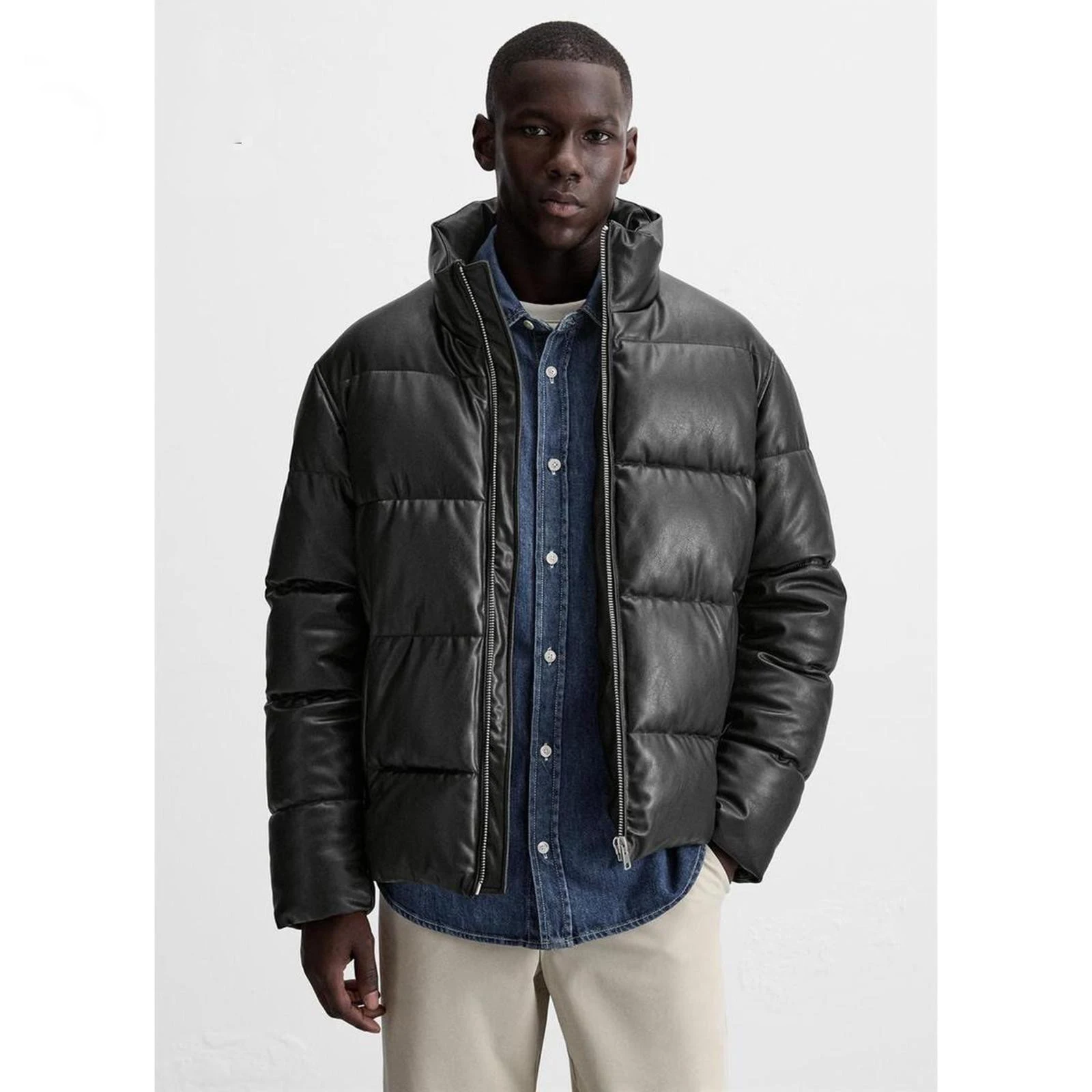 Nieuwe herfst winter heren kunstleer katoen jaet opstaande kraag broodjas 82833 casual jeugdige sle thi lange Sve Zi...