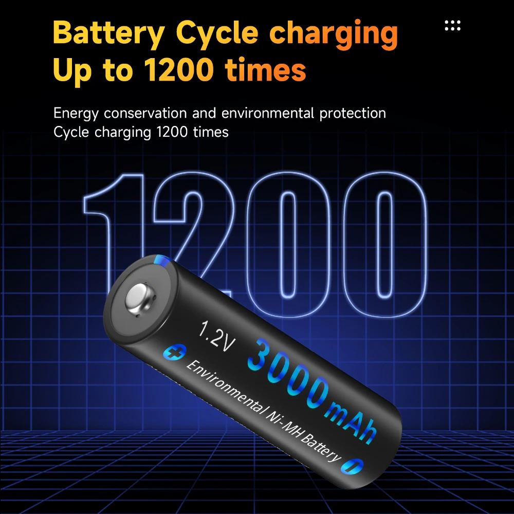 4-16PCS 1.2V AA Battery 3000mAh NI-MH Rechargeable Batteries with Type C Charger 2A Finger aa Battery for Camera Toy Mouse Clock