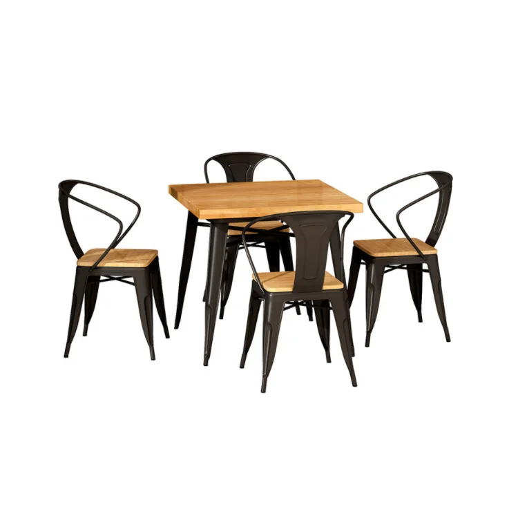 Industrial style solid wood iron table chair combination modern simple coffee shop restaurant commercial rectangular table