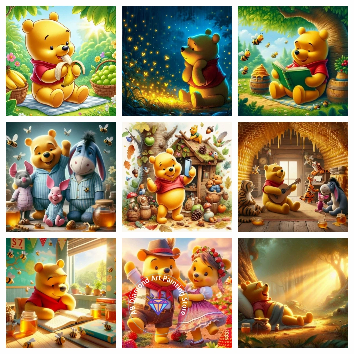 

Winnie the Pooh AB Diamond Painting Kit 5D DIY Diamond Embroidery Cross Stitch Handmade Art Gift Crafts Home Decor