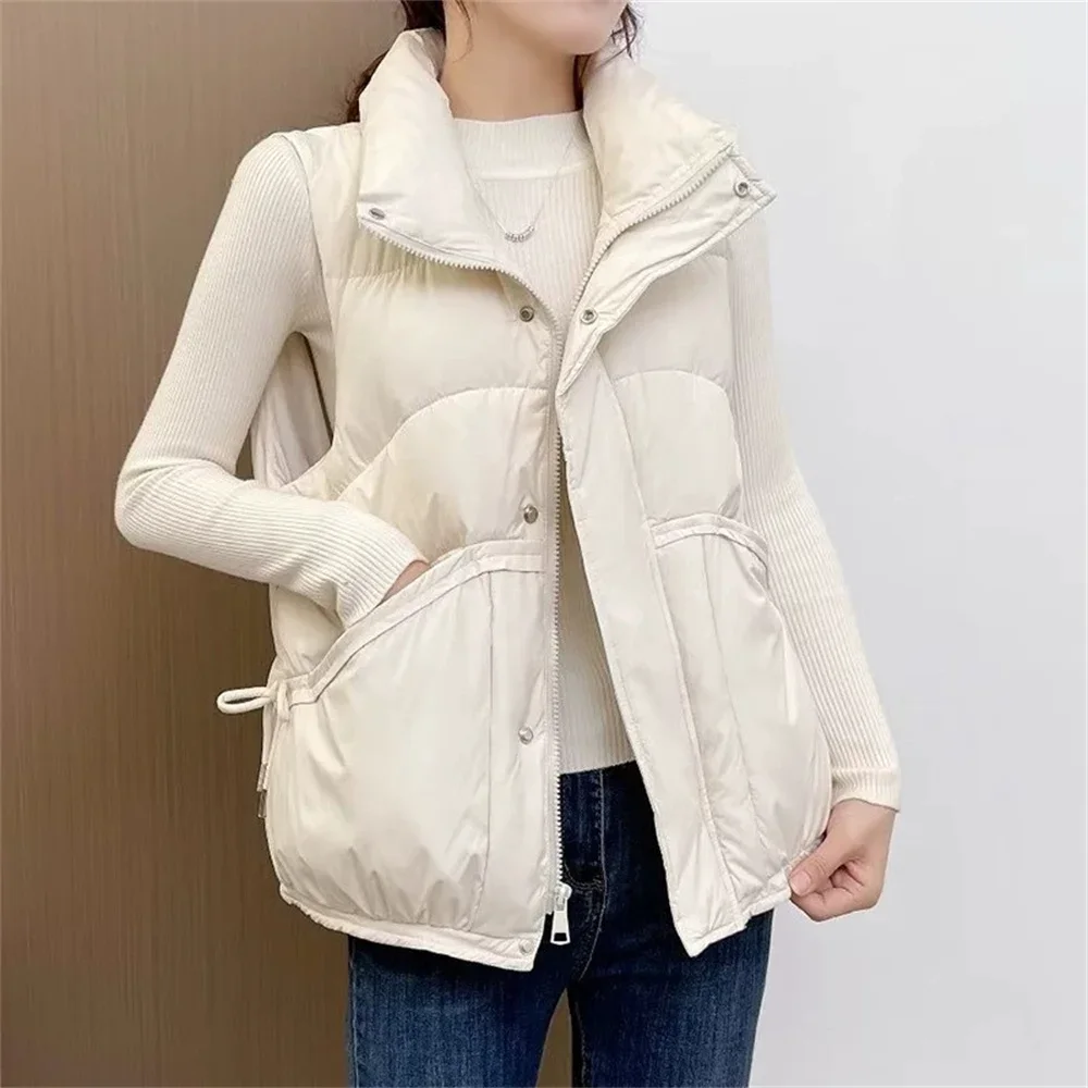 2025 nova moda colete vintage outono inverno cor sólida colete quente feminino casaco para baixo algodão colete feminino