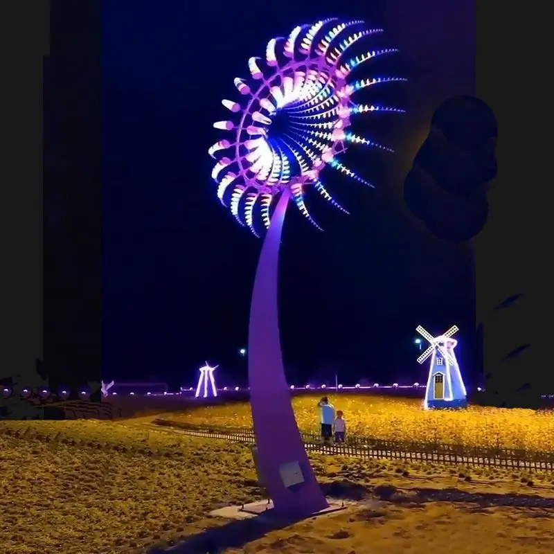 Interactive device No night scene Lighting landscape Solar flower lighting device Windmill rotation