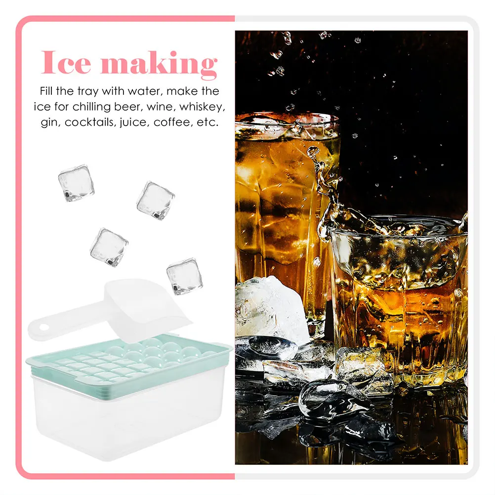 

1 set Round Cube Trays Quick Demould Freezer Molds Lid Blue Set Box Scoop Pebble Ice Tray Practical Household Kitchen Bar Tools