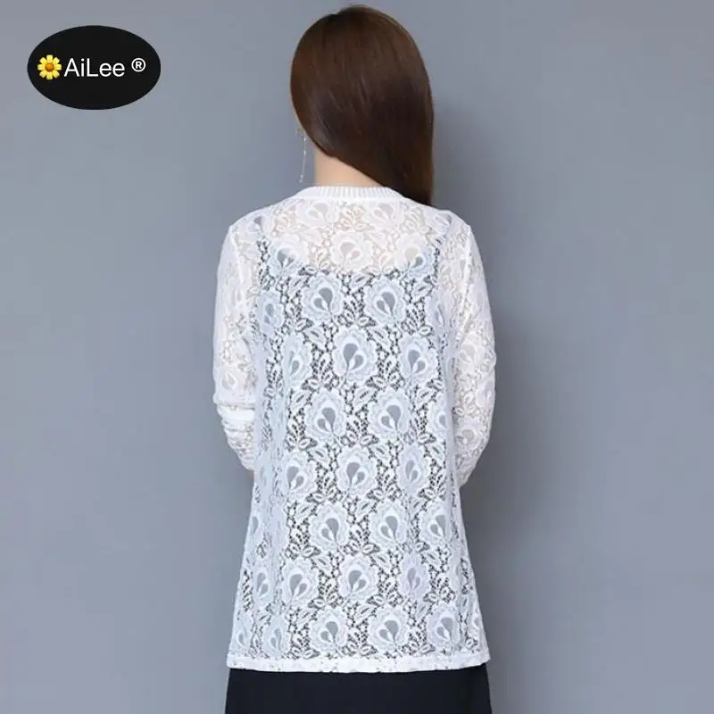 Cardigans en dentelle à manches longues pour femmes, pulls en Y minces, point ouvert, veste femme, manteau chic, dame de bureau, mode élégante, été