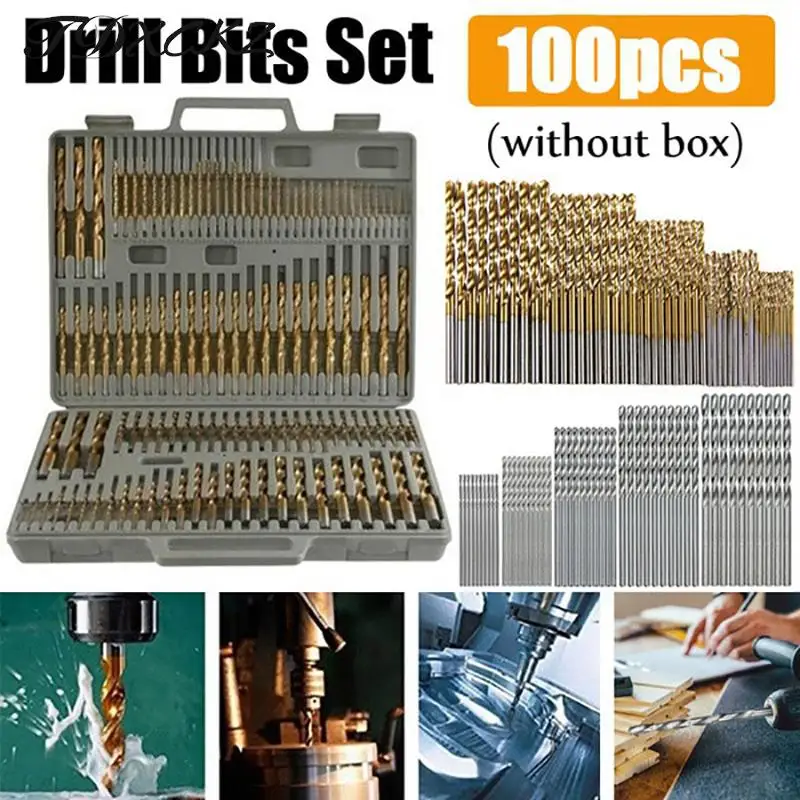 Titanium Coated Drill Bits HSS High Speed Steel Drill Bits Set Tool Power Tools 50-100Pcs