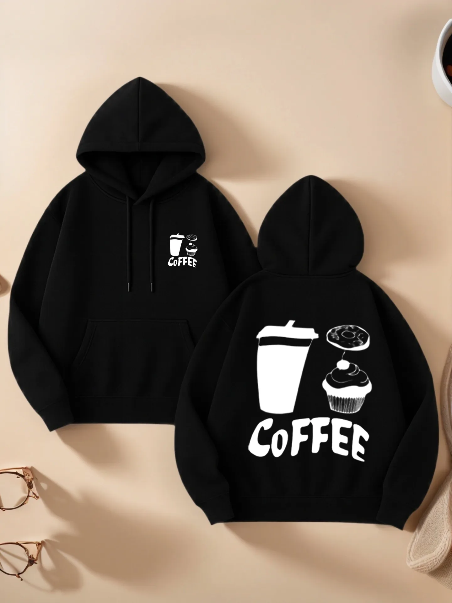 

Женская толстовка с рисунком, кофейный тематический принт, повседневная эстетика, мягкая ткань, повседневная повседневная одежда, для студентов колледжа