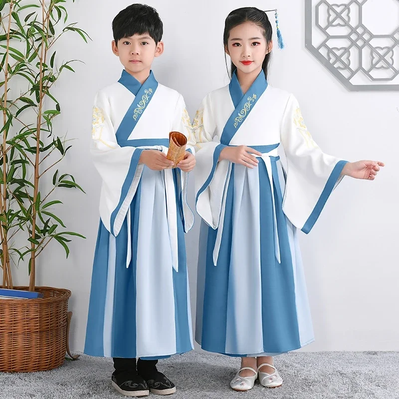 Chinese Mantel Oude Geleerde Student Kostuums Kinderen Volwassen Kimono China Traditionele Vintage Etnische Cosplay Kid Kostuum Hanfu