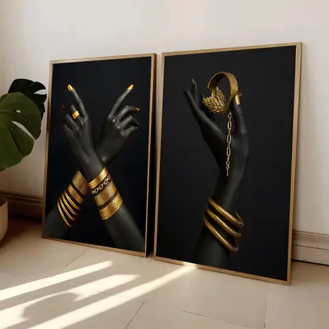 Toile d'art africain noir et or, bijoux à main, affiche et imprimés, images d'art murales pour décoration de salon et de maison