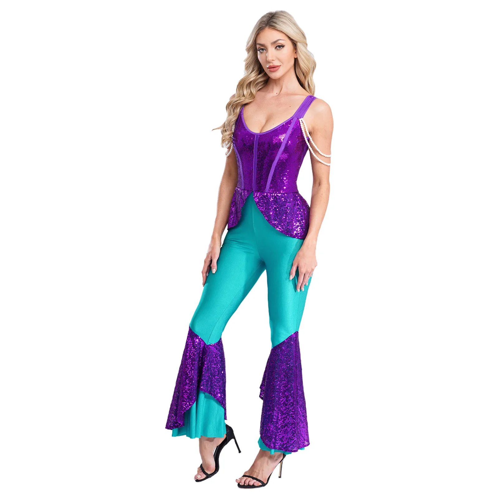 إمرأة فو اللؤلؤ سلاسل هالوين المحيط حورية البحر تأثيري حلي مطرزة جرس أسفل السراويل السروال القصير ارتداءها بذلة اللباس #5