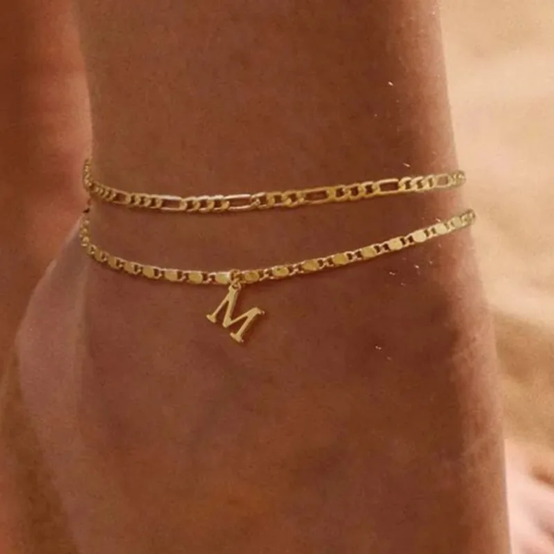 

26 Letters A-Z Chain Anklets for Women Vintage Gold Color Stainless Steel Bracelet Anklet Beach Jewelry Summer Accessories