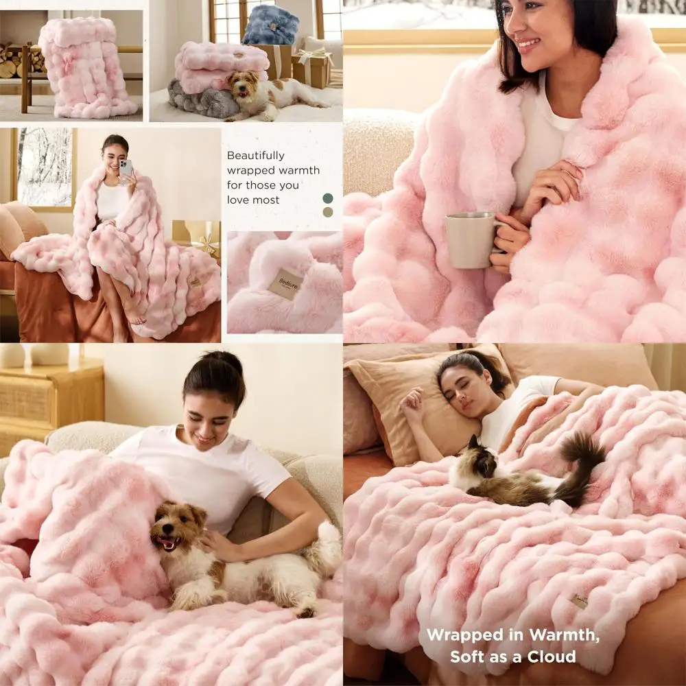 

Пушистое одеяло Minky из искусственного меха, розовое, 870GSM, уютное тепло на зиму, идеальный рождественский подарок