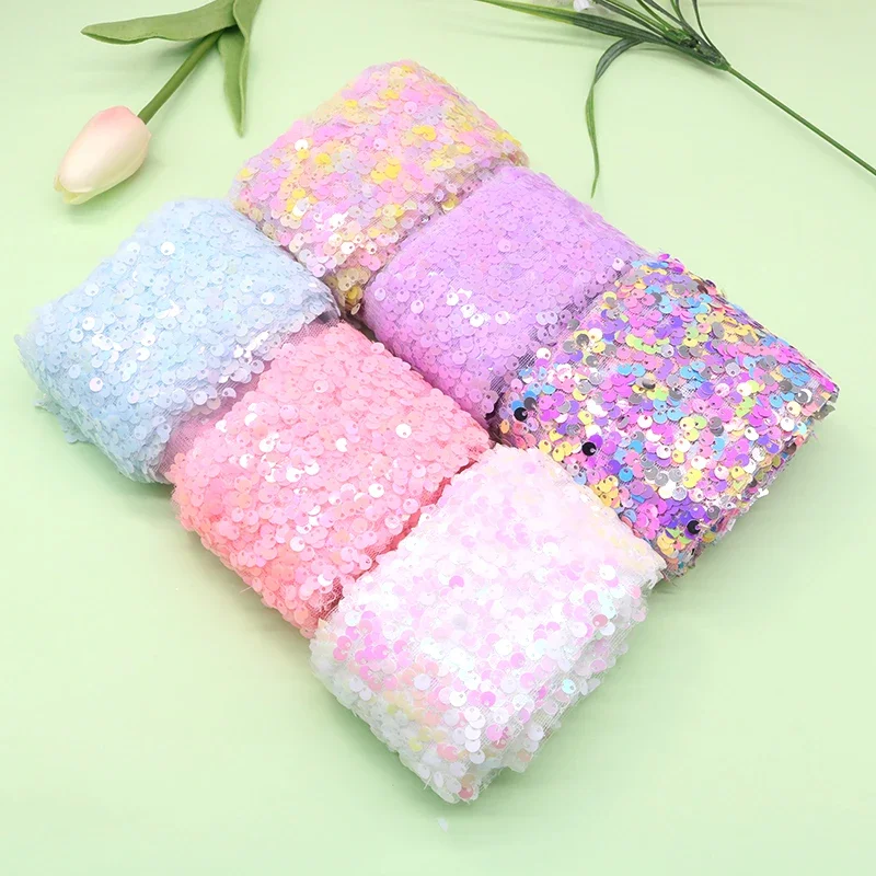 5Yards/Roll 6cm 8CM Glitter Colorful Sequins Yarn Roll Pattern Party Supplies DIY Hair Bows Handmade Materials