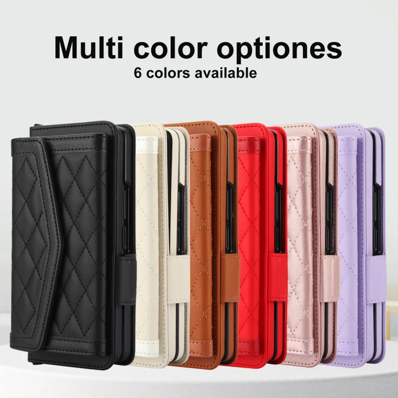ينطبق ZFOld6Foldable القلم فتحة جراب هاتف SamsungZFold7Crossbody المرقعة شانيل على غرار حافظة جلدية متعددة الوظائف