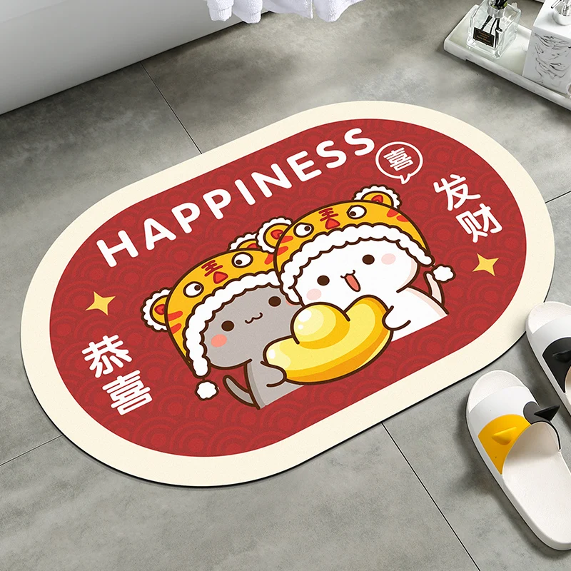 Kawaii Honey Peach Cat Diatom Mud Soft Door Mat Bathroom Absorbent Floor Mat Foot Mat Anti Slip Carpet Toilet Doormat Girl Heart