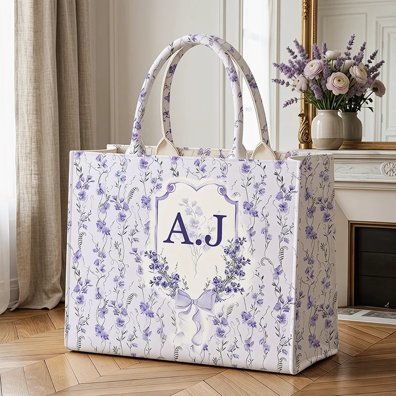 Spring Summer Personalized Customized Name Canvas Printed Tote Bag Fashion Women's Handbag Beach Bag Large Capacity Brand Bag view 3