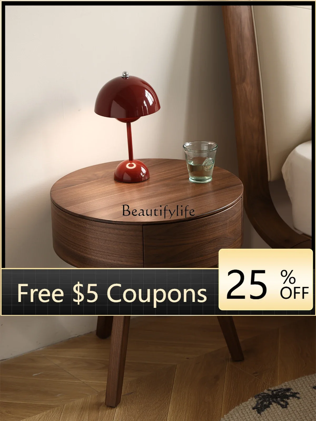 

D4-1 North American black walnut all solid wood bedside tle Nordic modern simple