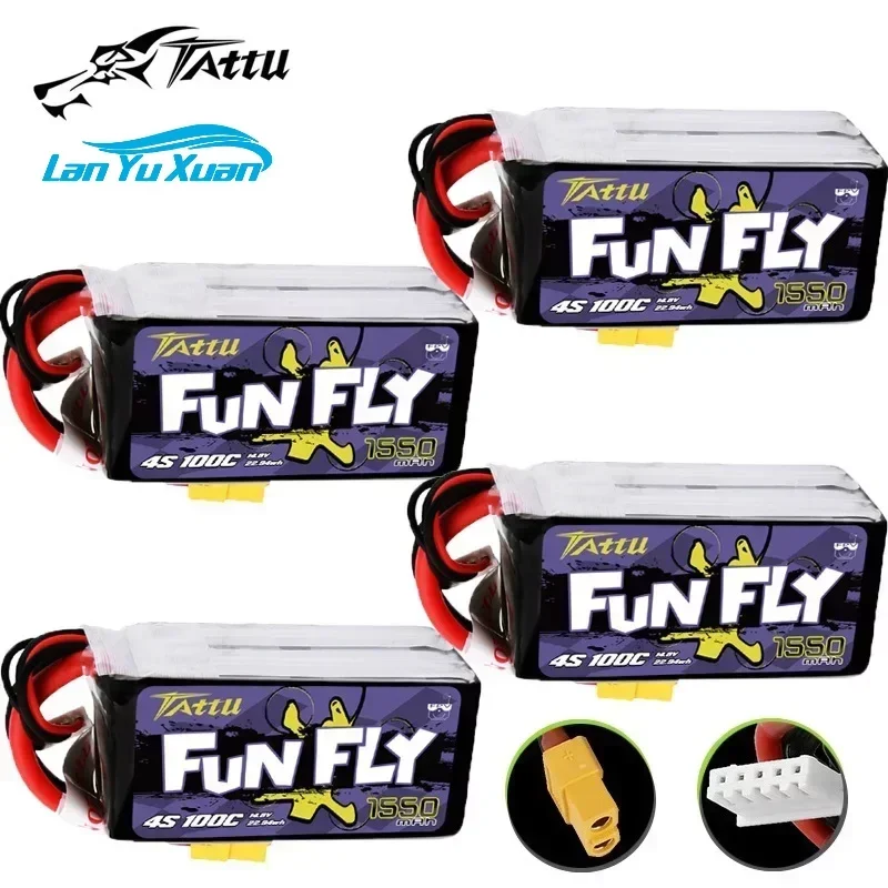 TATTU FUNFLY 100C 1550mAh 4S 14.8V LIPO Battery for RC Helicopter Quadcopter FPV Racing  Parts  RechargeableBATTERY