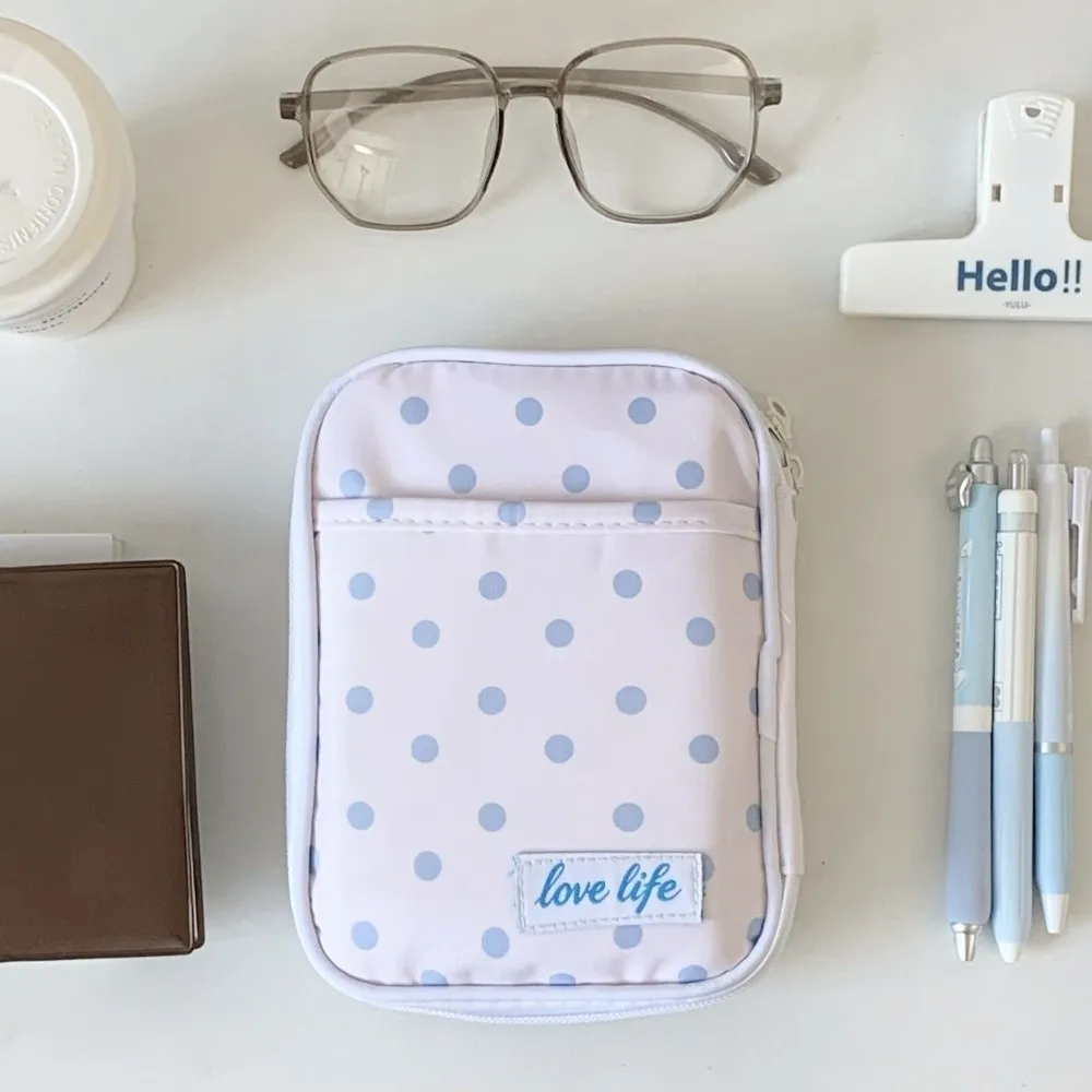 Multi-Layer Polka Dot Pencil Case Portable Transparent Window Cosmetic Bag Large Capacity Lightweight Makeup Bag School