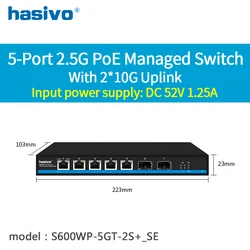 Interruptor web de 5 portas, 2.5gps, ou não poe, com 2x10g sfp + switch