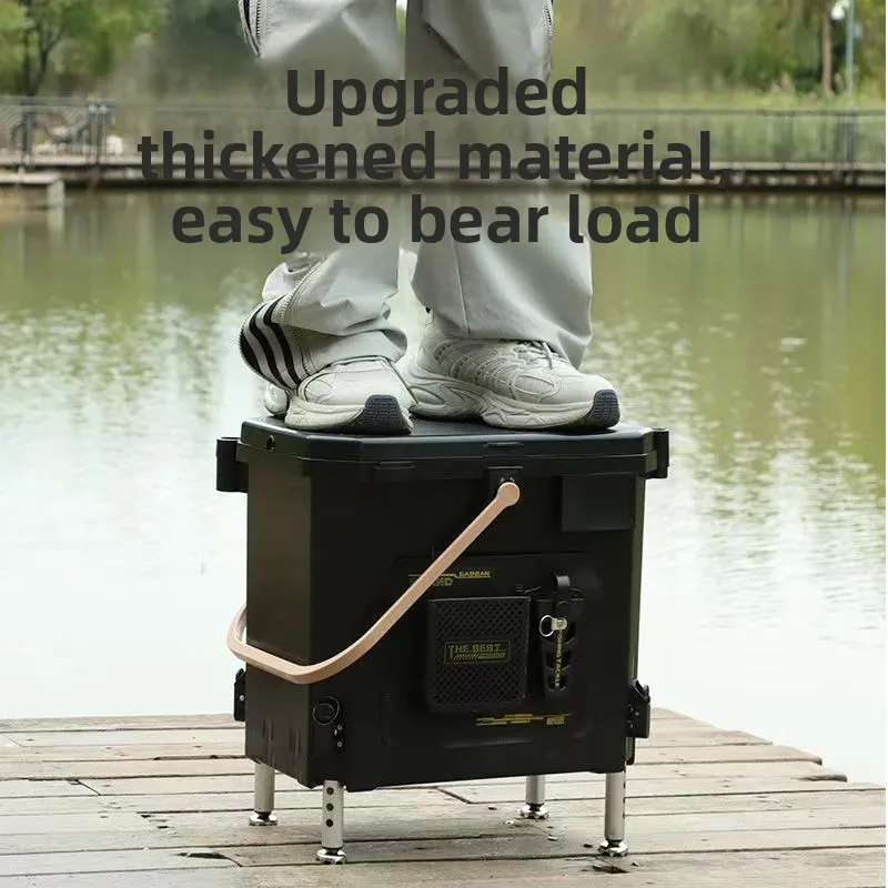 Minimalist Plastic Fishing Bait Bucket with Handle and Seat Lid Portable Live Fish Container Heavy Duty Outdoor Tackle Box