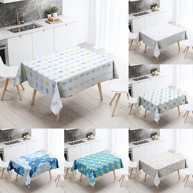 Cartoon Floral Tablecloth Home Decor Anti-Stain Waterproof Table Decoration Rectangular Kitchen Fireplace Countertop