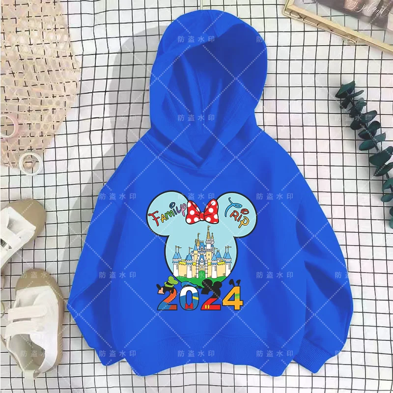 Fashion Disneyland Trip Cartoons Disney Vacation Clothes 2024 Girl Clothes Minnie Mouse Girl Children Top Caricature Hoodie Boy