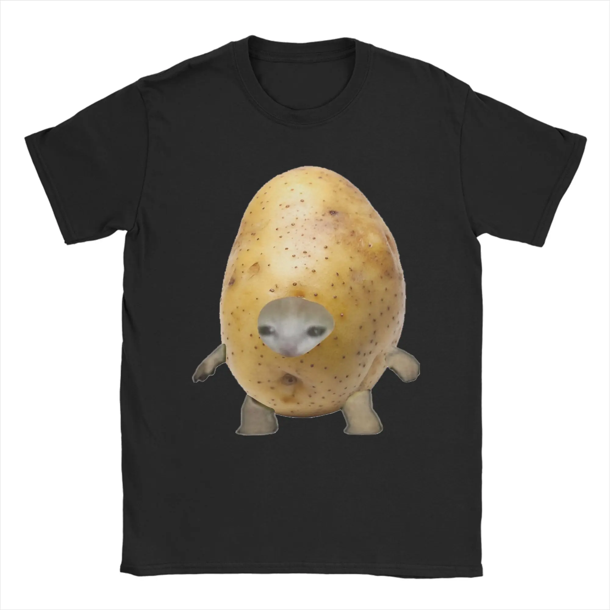 Camiseta con diseño de gato y patata tonta para hombre, camisetas Y2K de verano, camiseta Harajuku 100 de algodón para hombre, camisetas holgadas de manga corta