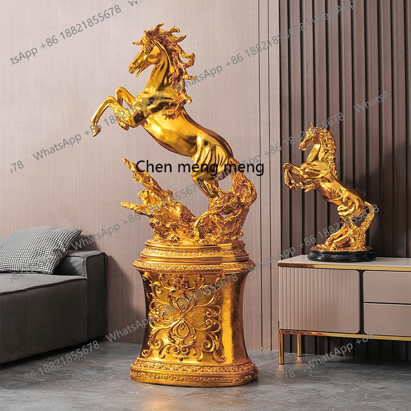 

Golden horse ornament landing to attract wealth, housewarming gift office hotel living room entrance Chinese decoration