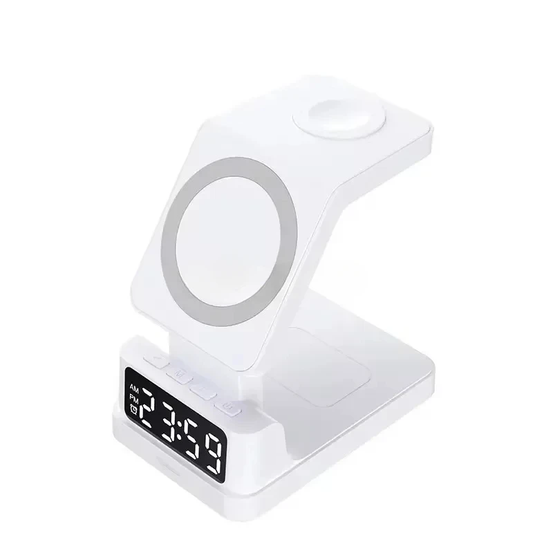 Desktop 4-in-1 Magnetic Bracket Mobile Wireless Charging 15W Multi Functional Comes with Digital Clock Wireless Charger