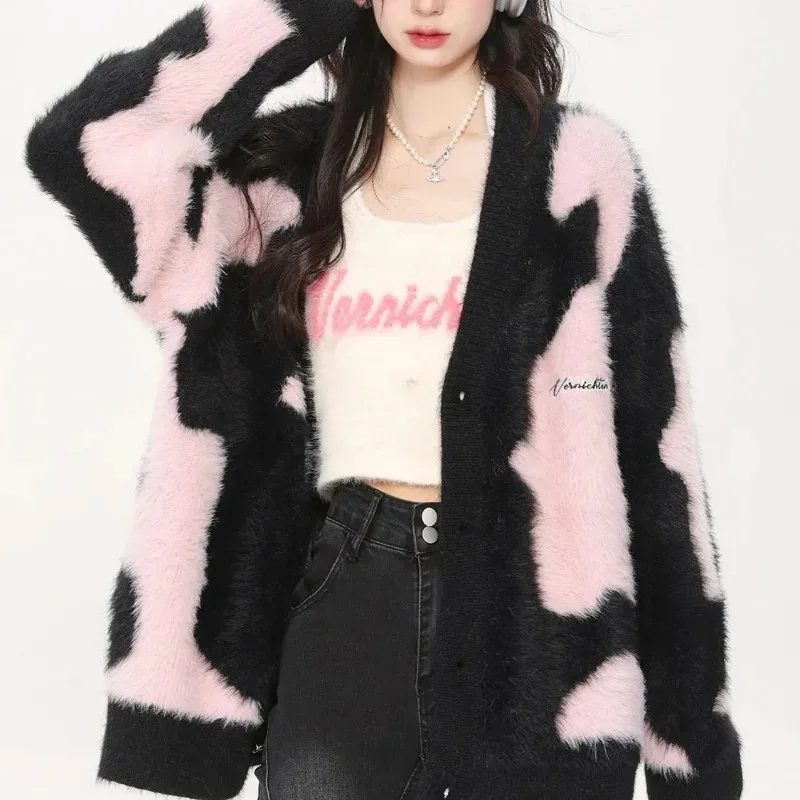 

Ленивый стиль, женский кардиган, свитера, осень-зима, новое американское свободное универсальное повседневное вязаное пальто большого размера с длинными рукавами