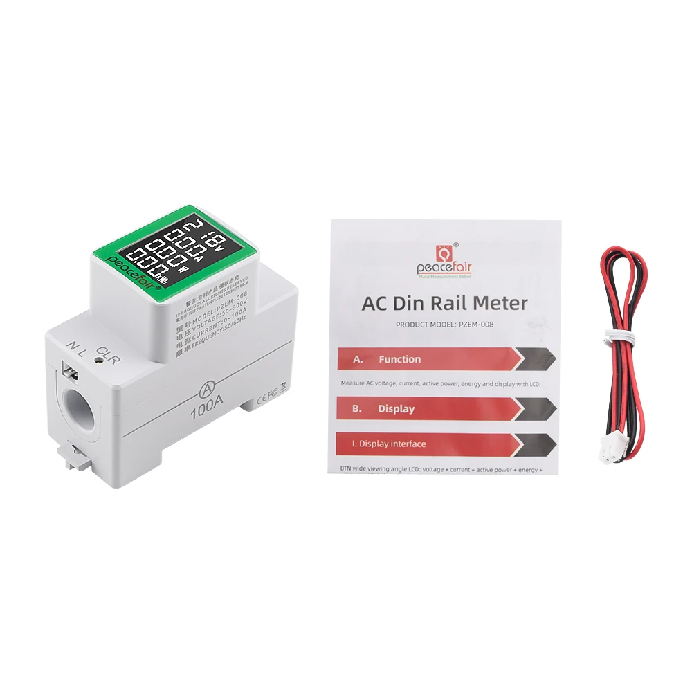 Din Rail Wattmeter Voltmeter Ammeter Power Meter AC50-300V Volt Amp Power Factor Time Energy Voltage Current Monitor