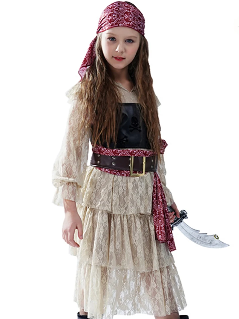 Halloween Party Kids Girl Lace Pirate Dress Cosplay Party Costume Stage Performance Clubwear Outfit Festival Costumes