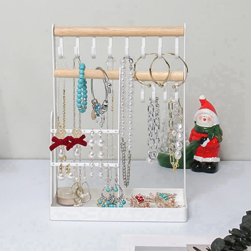 Jewelry Organizer Stand White Jewelry Organizer Jewelry Tower Rack With Earring Tray And Holes, Necklaces Hanging Tree Display