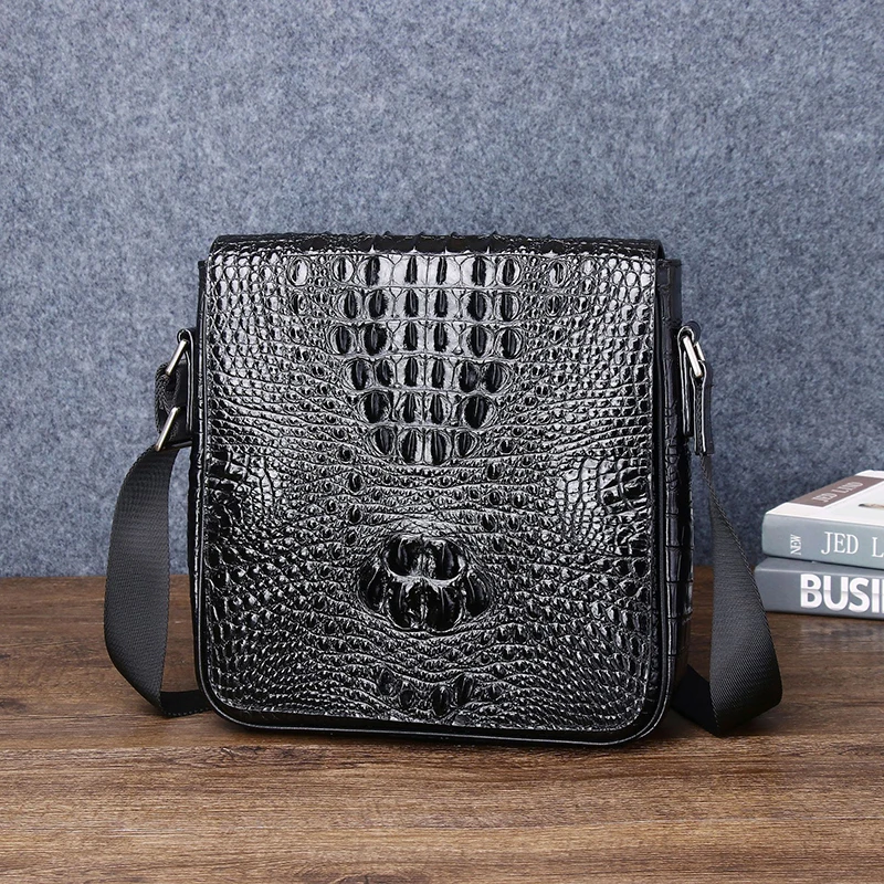 Authentic Crocodile-Print Leather High-Quality Men's Shoulder/Crossbody Bag - Genuine Cowhide Leather Factory Direct Sale