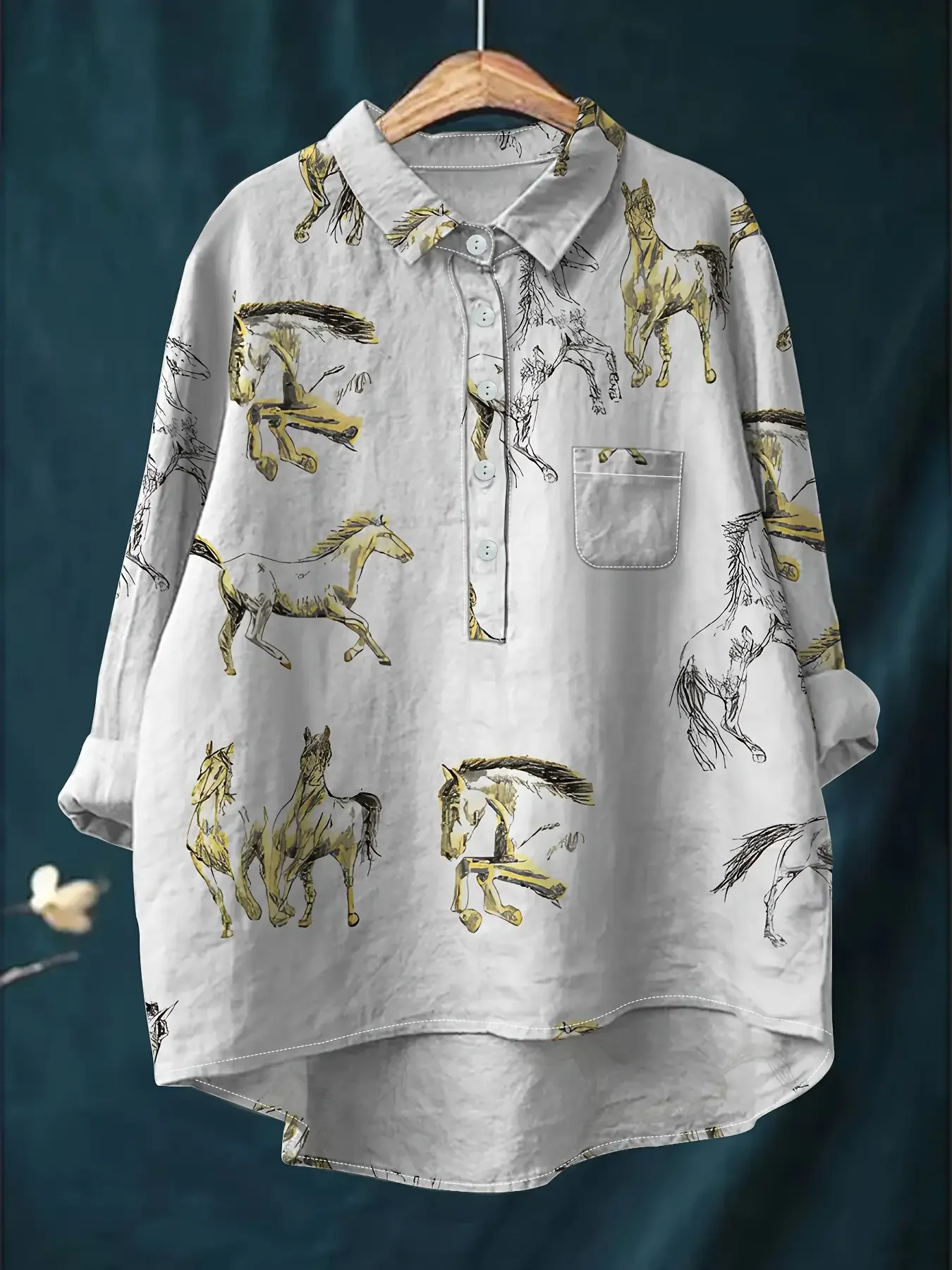 قميص نسائي كاجوال فضفاض موديل 2026 مطبوع عليه زهور بأزرار - قميص علوي بنمط عروة النحل الذهبي، قمصان formales #5