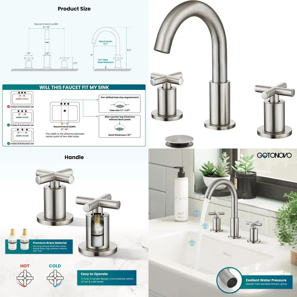 

8 Widespread 3-Hole Deck-Mounted Sink Faucet with Swivel Spout and Pop-Up Drain in Brushed Nickel