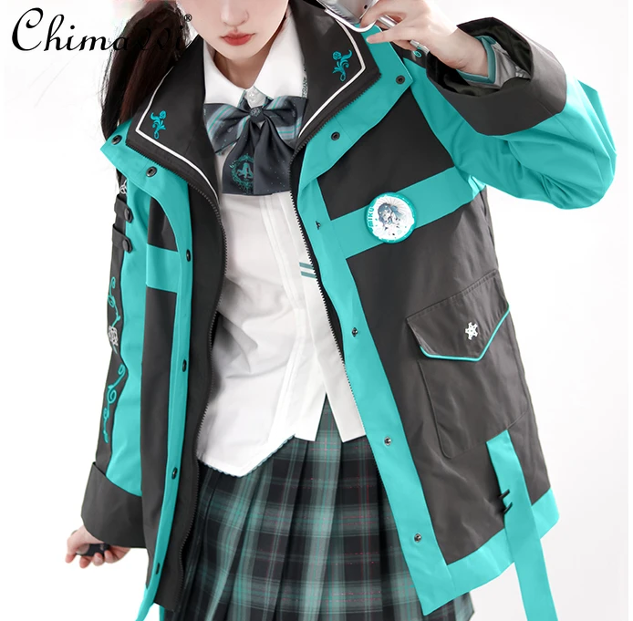 Japanese Kawaii Anime Jackets Autumn and Winter Sweet Girls Patchwork Jk Oversized Jacket Student Long Sleeve College Style Coat