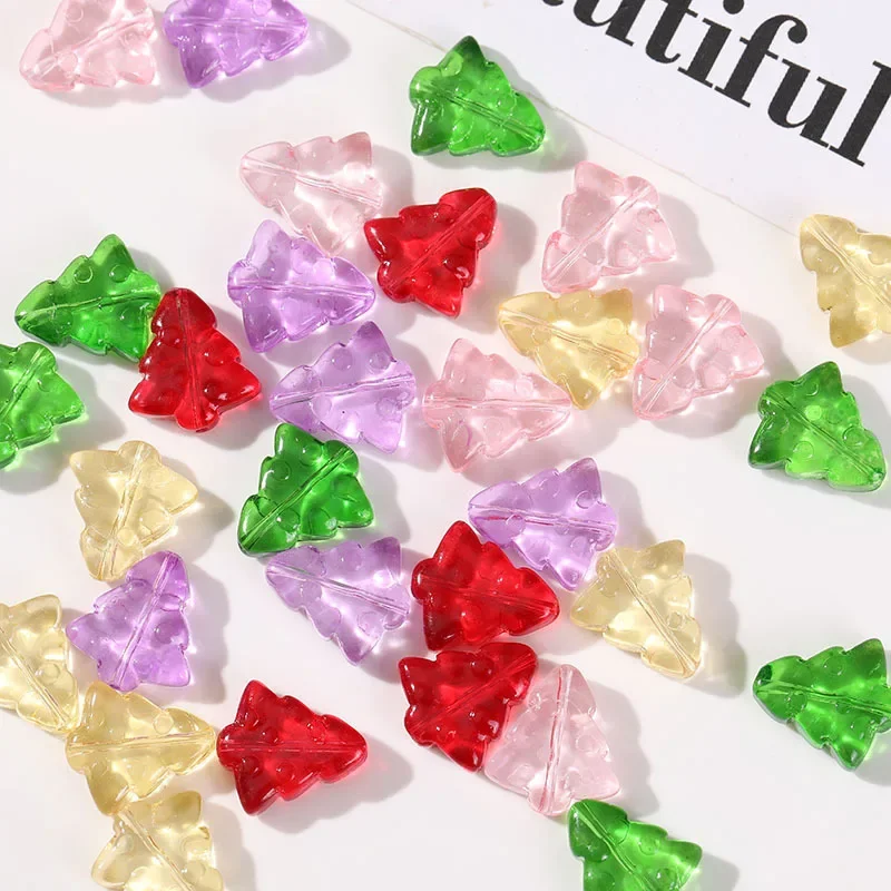 20Pcs Glass Christmas Tree Beads Transparent Color Czech Lampwork Loose Beads For Jewelry Making DIY Bracelet Necklace 15*16mm