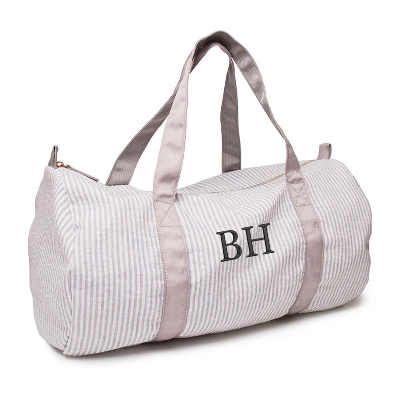 Monongrammed Personalized Seersucker Ballet Shoes Duffle Barrel Bag, Custom Name Dance Bag, Ballet Bag, Sports, Sleepover Bags