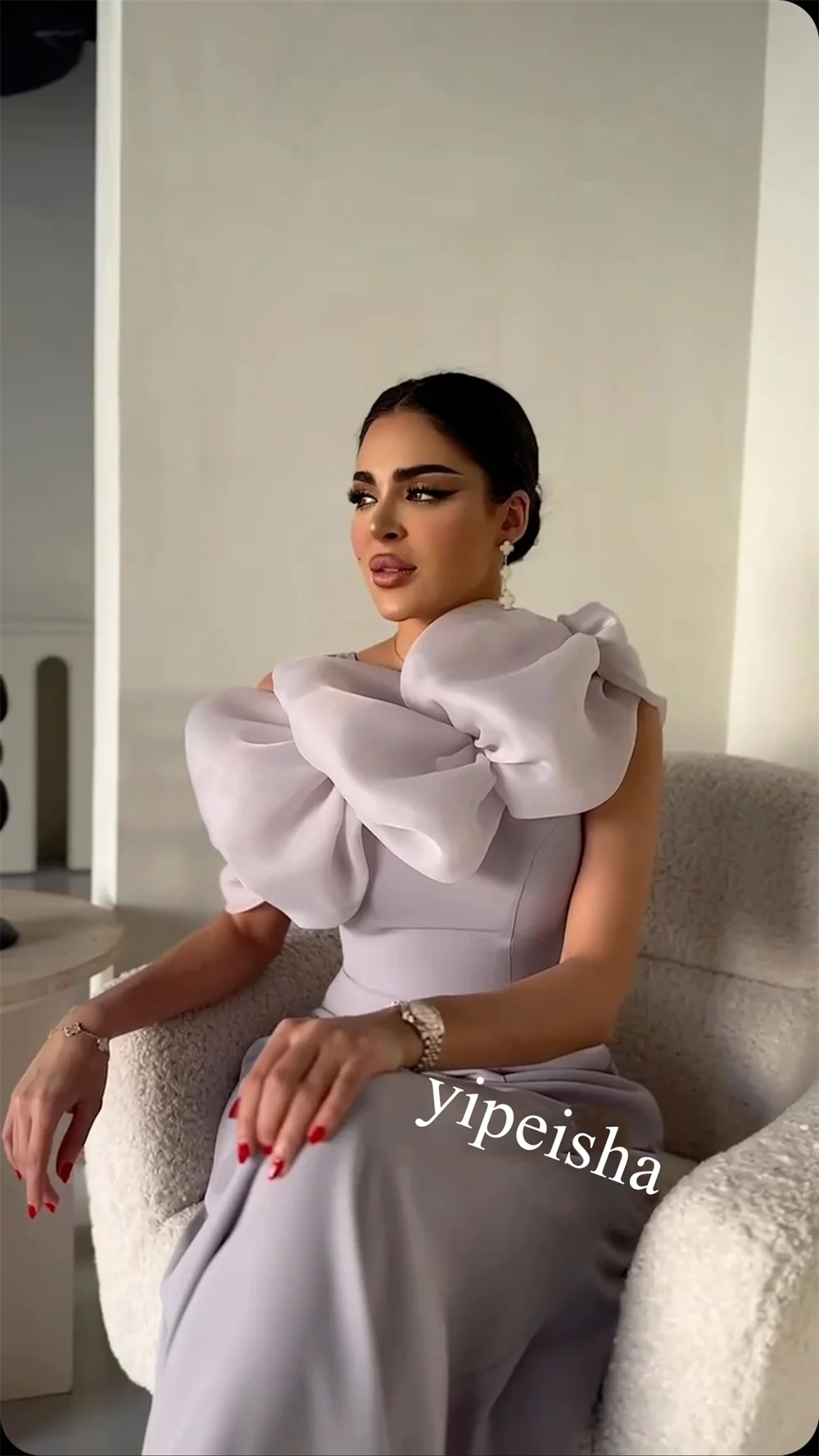 Customized     Jersey Ruffle A-line O-Neck Bespoke Occasion Gown Midi Es Saudi Arabia  