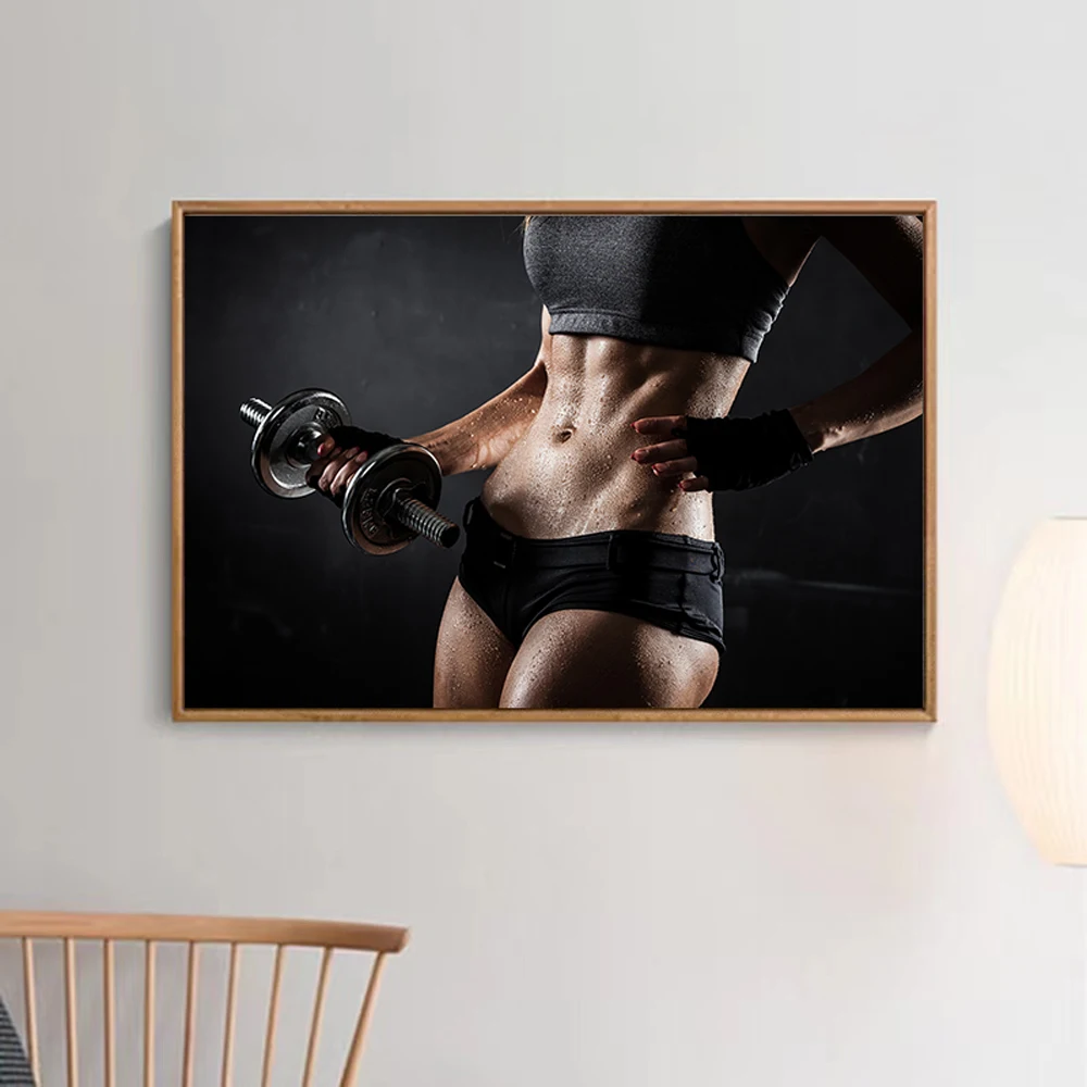 001 رفع الدمبل التدريب اللياقة البدنية كمال الاجسام المرأة مثير جميل Strong2 طباعة الحرير المشارك الفن غرفة داخلية جدار ديكور هدية
