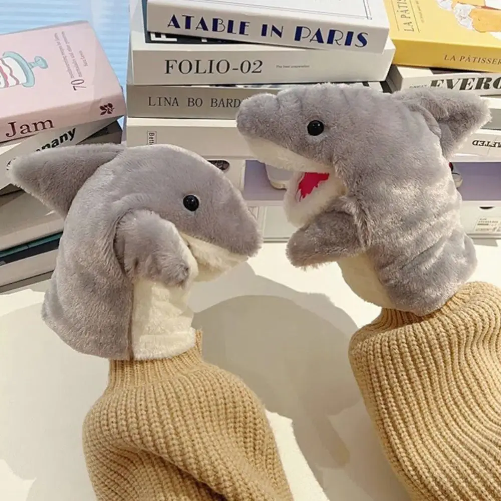 ตุ๊กตามือฉลามนุ่มทนทานน่ารักสัตว์ทะเลการ์ตูนเด็กของเล่นการศึกษาตุ๊กตาอะนิเมะน่ารักถุงมือเกมจำลอง